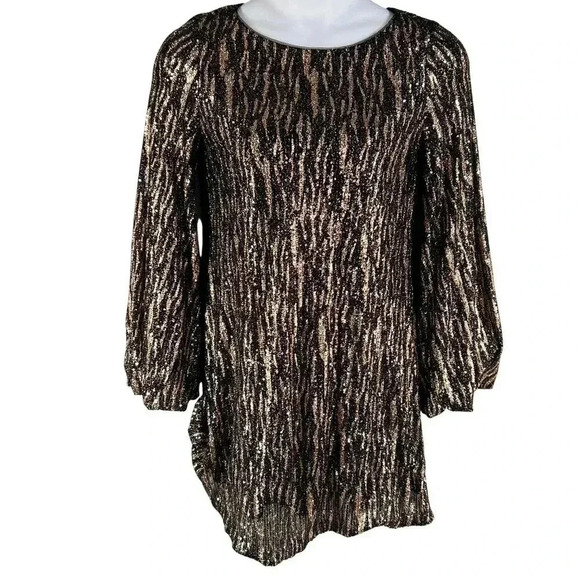 Betsy Adam Womens 10 Metallic Sequined Long Sleeve Mini Cocktail Party Dress - Picture 3 of 15